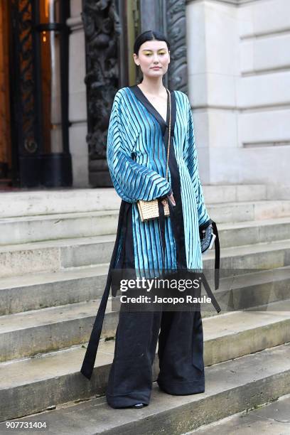 Amalie Gassmann arrives at Balmain Homme Menswear Fall/Winter 2018-2019 show as part of Paris Fashion Week on January 20, 2018 in Paris, France.