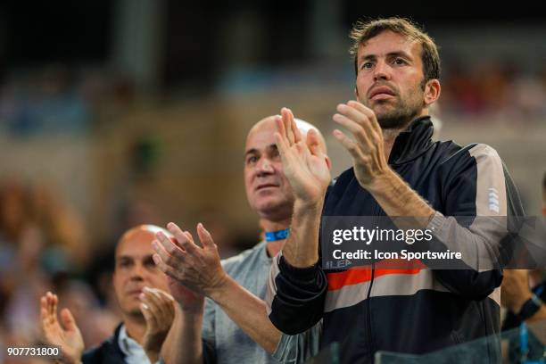 Coaches ANDRE AGASSI and RADEK STEPANEK during day six match of the 2018 Australian Open on January 20, 2018 at Melbourne Park Tennis Centre...