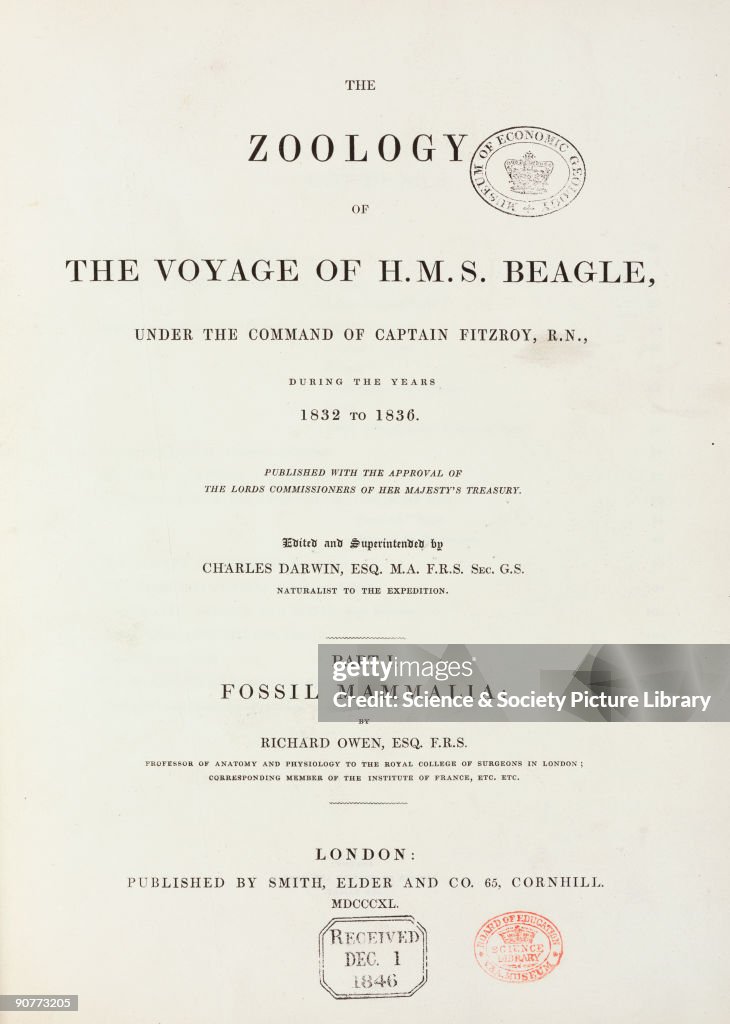 Title page to The Zoology of the Voyage of HMS Beagle, 1840.