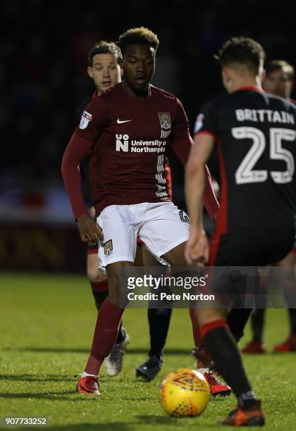 Gboly Ariyibi of Northampton Town in action during the Sky Bet League One match between Northampton Town and Milton Keynes Dons at Sixfields on...