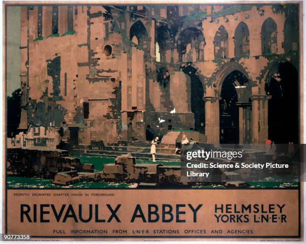 Poster produced for the London & North Eastern Railway , promoting rail travel to the ruins of the 12th-13th century Cistercian Rievaulx Abbey near...