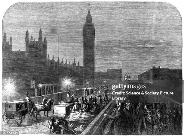 Plate taken from the �Illustrated London News�. Westminster Bridge was built in 1738-50 by the engineer Charles Labelye following the 1722 design of...