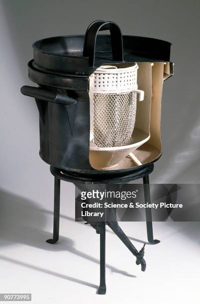 This ice calorimeter belonged to the French scientists Antoine Lavoisier and Pierre-Simon Laplace . With this apparatus, the amount of heat given out...