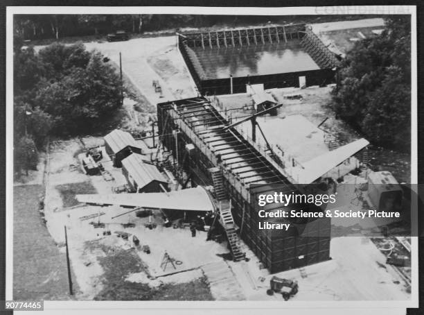 De Havilland Comet undergoing static test of pressure cycles at the Royal Aircraft Establishment at Farnborough in Hampshire to elucidate the cause...