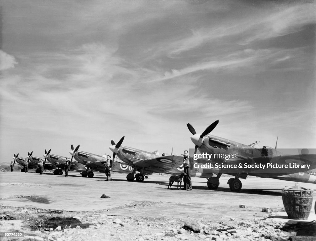 Pilots standing by their Spitfires, c 1940s.