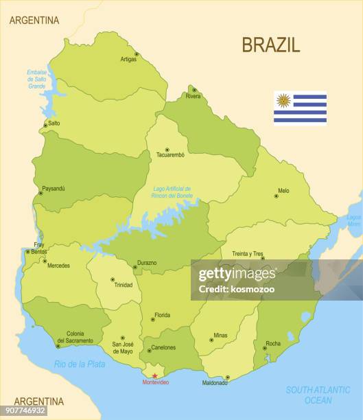 ilustraciones, imágenes clip art, dibujos animados e iconos de stock de plano mapa de uruguay con bandera - uruguay