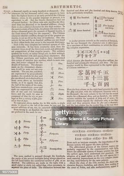 Article explaining the Chinese system of counting, and comparing it favourably with the Roman numeral system. Page taken from the �Encyclopaedia...