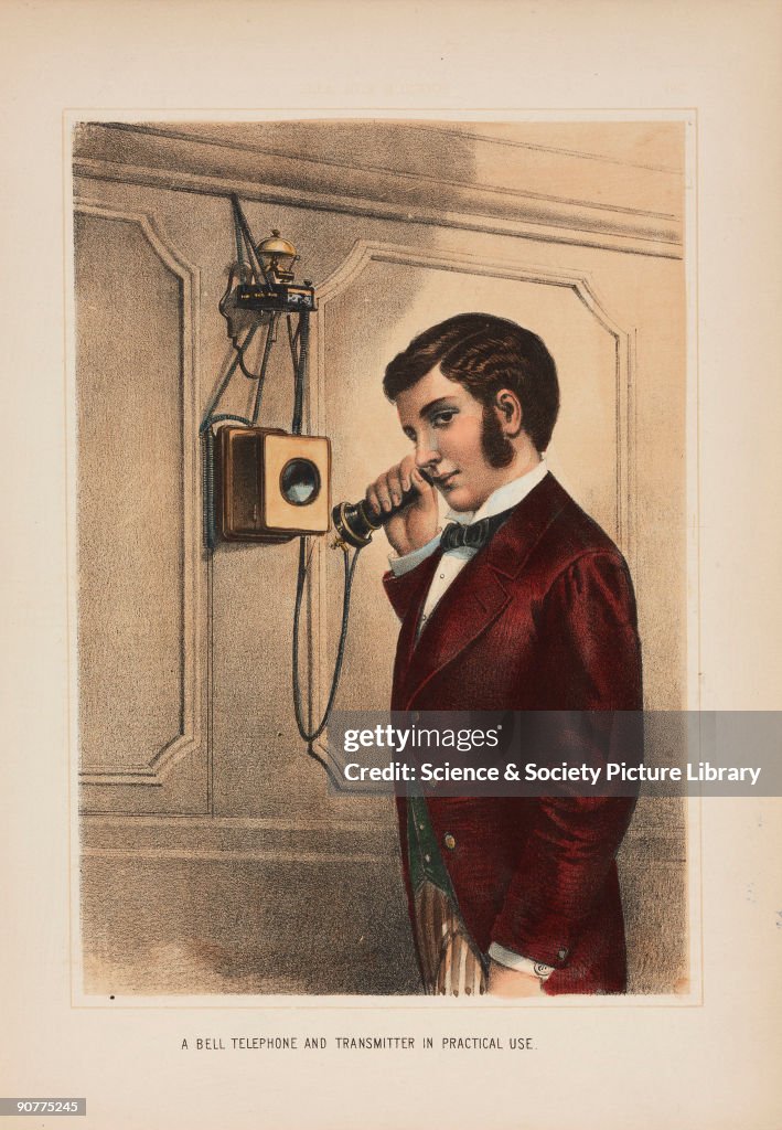 �A Bell telephone and transmitter in practical use�, c 1890.