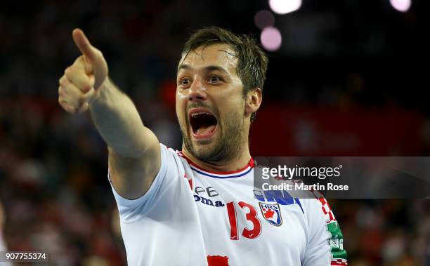 Zlatko Horvat of Croatia celebrates victory after the Men's Handball European Championship main round match between Croatia and Norway at Arena...