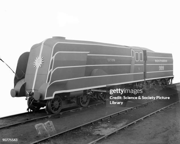 Southern Railway 'Schools' class 4-4-0 No.935 carrying 'mock up' proposed streamlining an renumbered 999, 1938.