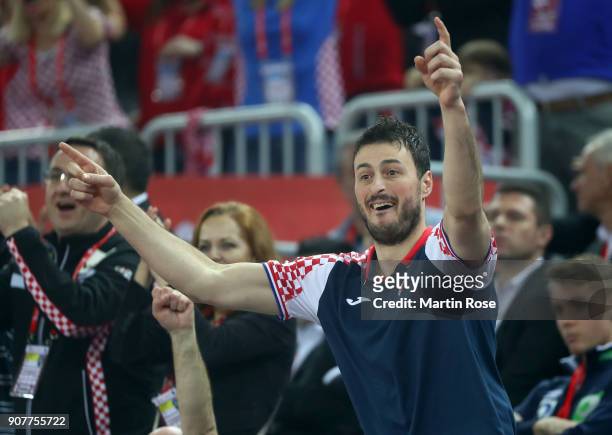 Domagoj Duvnjak, injured player of Croatia reacts dring the Men's Handball European Championship main round match between Croatia and Norway at Arena...