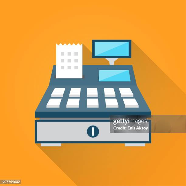 ilustrações, clipart, desenhos animados e ícones de caixa registradora ícone plana - cash register
