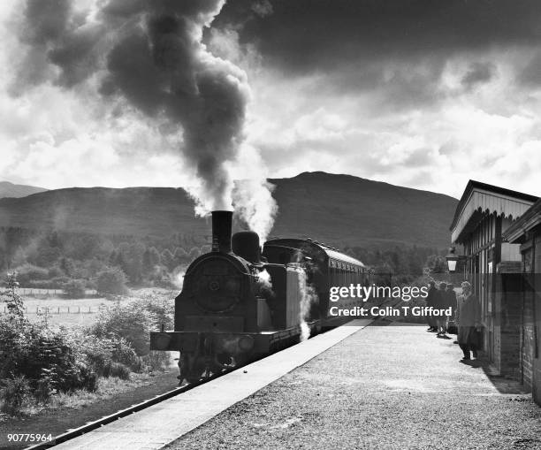 Class 2P 0-4-4T o 55173 at Killin with the branch train from Killin Junction. Photograph by Colin T Gifford.