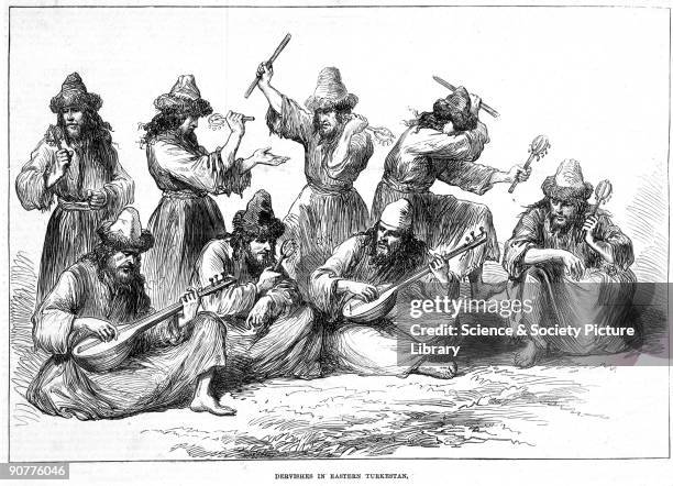 Plate taken from the �Illustrated London News�, from a series illustrating life in Turkestan, . The �dervishes�, dressed in long robes and fur hats,...