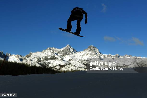 Jessika Jenson trains prior the final round of the Ladies' Snowboard Slopestyle during the Toyota U.S. Grand Prix on January 20, 2018 in Mammoth,...