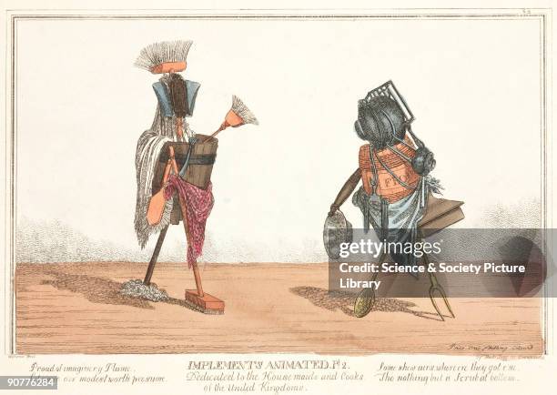Hand-coloured etching by Williams �dedicated to the house maids and cooks of the United Kingdom�. The verses read: �Proud of imaginery Plume, Let...