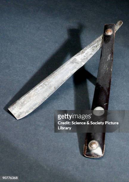 Steel blade with ebony handle. The 'open' or 'cutthroat' razor, shaped with a long handle and iron blades, was first developed in Ancient Rome or...