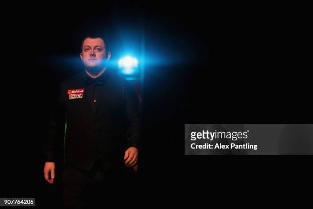 Mark Allen makes his way to the table during the Semi-Final match between Mark Allen and John Higgins on Day Seven of The Dafabet Masters at...