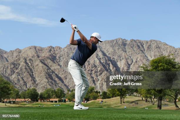 Harris Englsih plays his shot from the third tee during the third round of the CareerBuilder Challenge at the TPC Stadium Course at PGA West on...