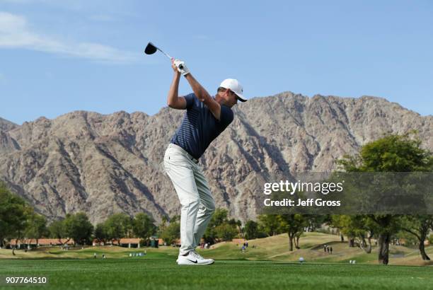 Harris Englsih plays his shot from the third tee during the third round of the CareerBuilder Challenge at the TPC Stadium Course at PGA West on...