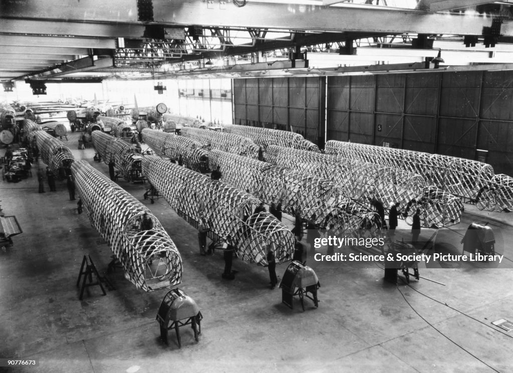 Building Wellington bombers, Vickers factory, West Midlands, late 1930s.