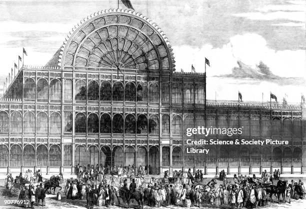 Plate from the �Illustrated London News�. Crowds gather for the Great Exhibition of 1851. Joseph Paxton designed what Punch named Crystal Palace, the...