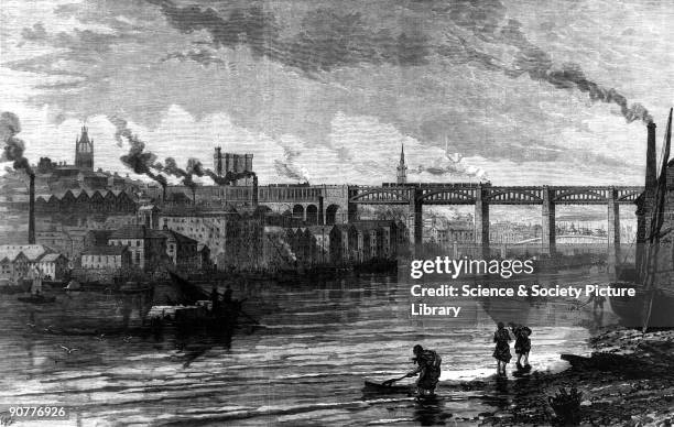 Plate taken from the �Illustrated London News� . The bridge in the foreground is the �High Level� bridge, designed by Robert Stephenson and opened to...