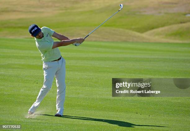 Andrew Landry plays his shot on the first fairway during the third round of the CareerBuilder Challenge at the TPC Stadium Course at PGA West on...