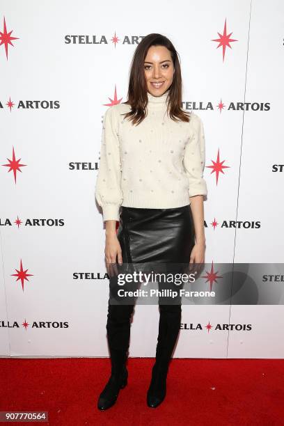 Actor Aubrey Plaza attends a live Q&A with the cast of An Evening with Beverly Luff Linn hosted by Stella Artois and Deadline.com at Café Artois...