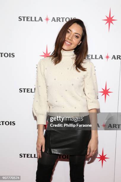 Actor Aubrey Plaza attends a live Q&A with the cast of An Evening with Beverly Luff Linn hosted by Stella Artois and Deadline.com at Café Artois...