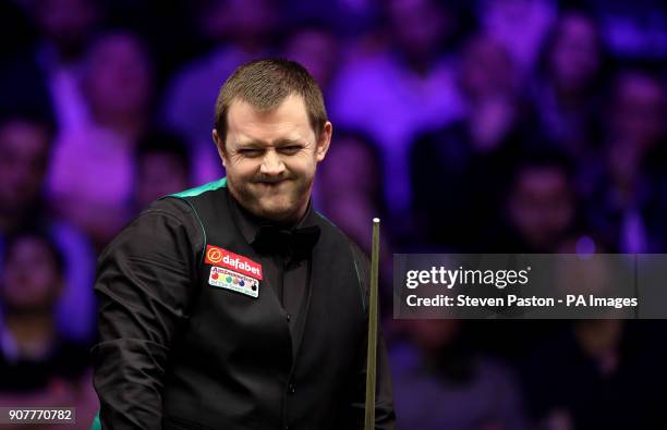 Mark Allen reacts during day seven of the 2018 Dafabet Masters at Alexandra Palace, London.