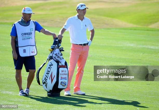 Smylie Kaufman waits to play his shot on the first hole during the third round of the CareerBuilder Challenge at the TPC Stadium Course at PGA West...