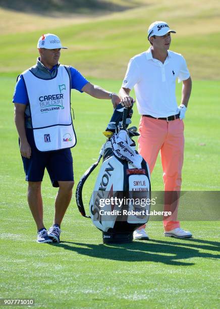 Smylie Kaufman waits to play his shot on the first hole during the third round of the CareerBuilder Challenge at the TPC Stadium Course at PGA West...