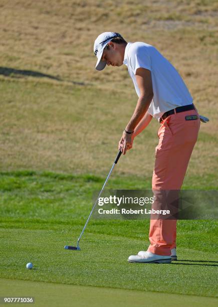 Smylie Kaufman putts on the first hole during the third round of the CareerBuilder Challenge at the TPC Stadium Course at PGA West on January 20,...