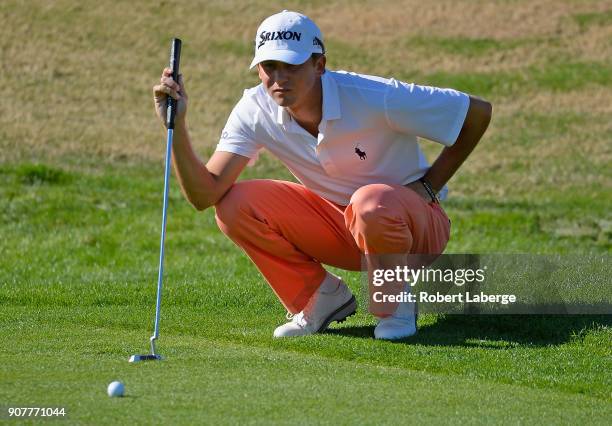 Smylie Kaufman prepares to putt on the first hole during the third round of the CareerBuilder Challenge at the TPC Stadium Course at PGA West on...