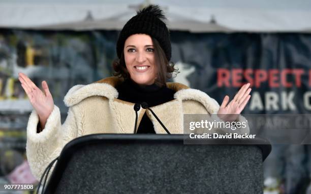 Actor Phoebe Waller-Bridge speaks during the Respect Rally during the 2018 Sundance Film Festival on January 20, 2018 in Park City, Utah.