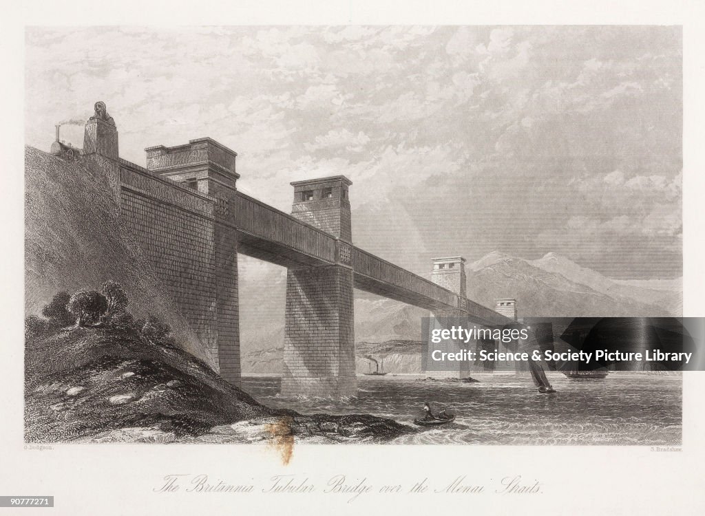 �The Britannia Tubular Bridge over the Menai Straits�, Wales, c 1855.