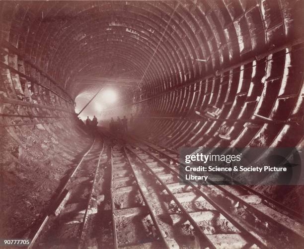 Tunnel between shafts nos 3, 4 showing curve�, one of a series of photographs chronicling the construction of the Rotherhithe Tunnel. The Rotherhithe...