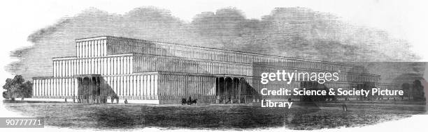 Engraving taken from the 'Illustrated London News' , showing Paxton's successful design for the Crystal Palace, submitted after Isambard Kingdom...
