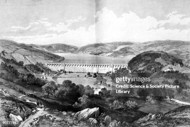 Plate taken from the �Illustrated London News�. The huge masonry dam spans the river valley. Completed in 1889, it was the first large stone-built...