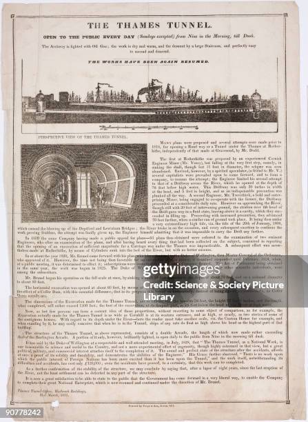 Ilustrated article encouraging readers to visit the construction site of the Thames Tunnel. The illustrations show a longitudinal section of the...