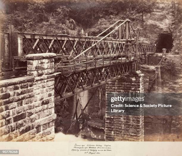 Albumen photograph by Lawton & Scowen, one of a series depicting the construction of various railway bridges in Ceylon between 1878 and 1883. This...