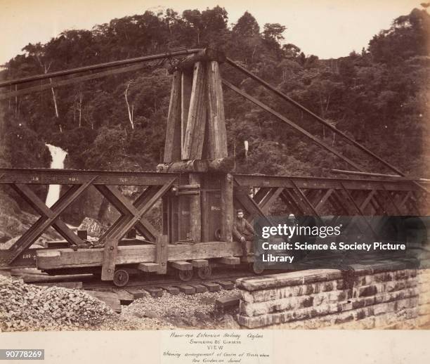 Albumen photograph by Lawton & Scowen, one of a series depicting the construction of various railway bridges in Ceylon between 1878 and 1883. This...