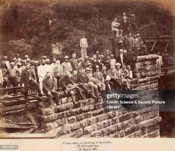 Albumen photograph by Lawton & Scowen, one of a series depicting the construction of various railway bridges in Ceylon between 1878 and 1883. This...
