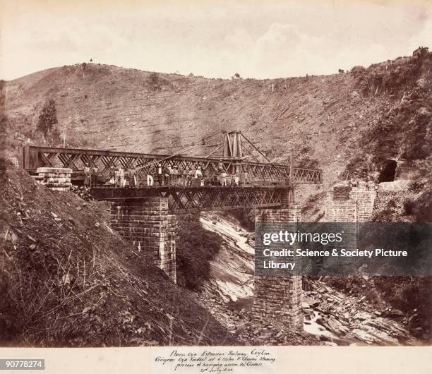 Albumen photograph by Lawton & Scowen, one of a series depicting the construction of various railway bridges in Ceylon between 1878 and 1883. This...