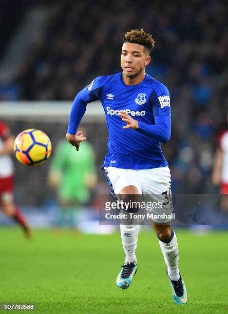 Mason Holgate of Everton during the Premier League match between Everton and West Bromwich Albion at Goodison Park on January 20, 2018 in Liverpool,...