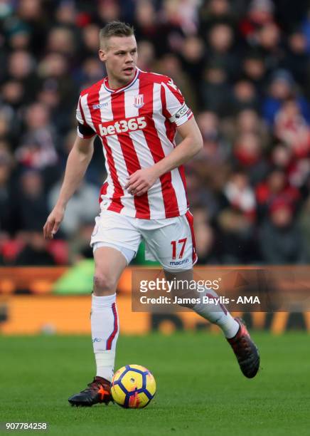 Ryan Shawcross of Stoke City during the Premier League match between Stoke City and Huddersfield Town at Bet365 Stadium on January 20, 2018 in Stoke...