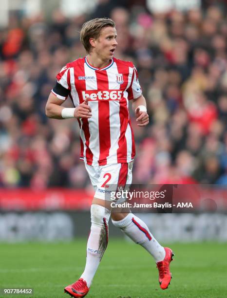 Moritz Bauer of Stoke City during the Premier League match between Stoke City and Huddersfield Town at Bet365 Stadium on January 20, 2018 in Stoke on...