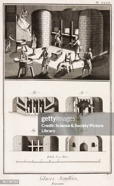 Engraving from 'Manufacture des Glaces', by Denis Diderot , published in Paris in 1765, an excerpt from 'Encyclopedie, ou Dictionnaire Raisonne des...