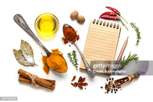 blank cookbook and spices - herbs and spices stock pictures, royalty-free photos & images